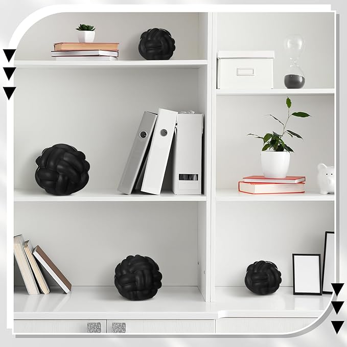 Wenqik Matte Black 3 Pcs Knot Decor, Chain Link Coffee Table Bookshelf Decor Accents, Entry Table Ceramic Aesthetic Minimalist Decorative Objects for Modern Home Living Room Decoration 3 Sizes
