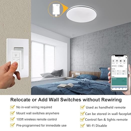 Nexete Wireless Dimmer Switch,1 Receiver and 2 Remotes Kit,Wireless Dimming Remote Control,Bluetooth Work with Amazon Alexa Only,Voice Control,Fixture for Ceiling Lights Lamps