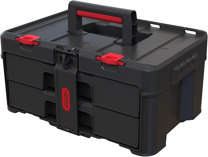 Stack N’ Roll 4-Piece Rolling Tool Storage System – Includes Large Rolling Tool Box, 2-Drawer Tool Box & 2 Tray Organizers | Modular Stackable Tool Storage with Wheels for Garage & Workshop