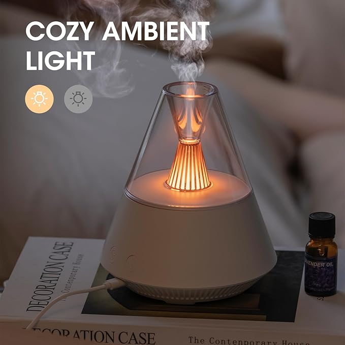 Ultrasonic Essential Oil Diffuser, 150ML Modern Aromatherapy Diffuser with Candle Light, 2 Mist Mode, Remote Control, Auto-Off, Small Cool Mist Humidifier for Home Bedroom Office Yoga, White