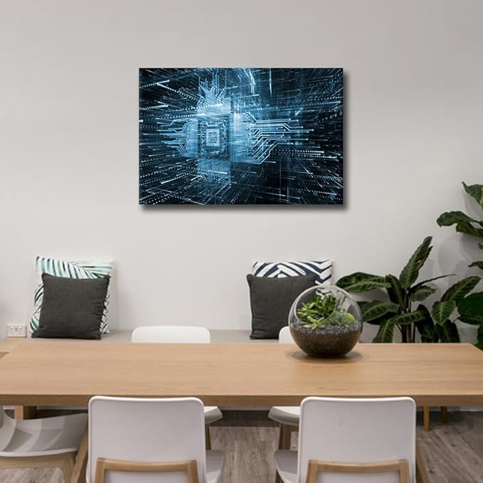 CPU Concept Canvas Wall Art AI Posters & Prints Artwork Virtual Space Contemporary Home Decor Stretched Canvas Picture for Living Room Bedroom Home Office Decor, 24x16in