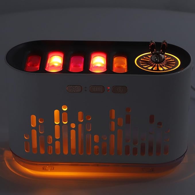 RGB Essential Oil Diffuser, 700ml Capacity, 7 Color Changing Fire Effect, Music Sync LED Lights, USB Powered, Auto Shut Off for Bedroom Home Office