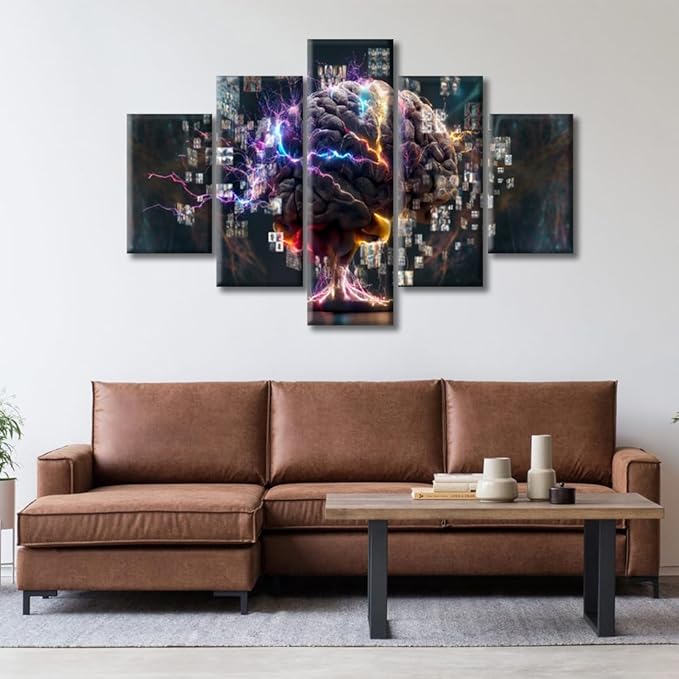 Smart Brain Pictures Canvas Wall Art for Living Room Colorful Human Brain Large Wall Art Human Brain Contemporary Home Decor Print On Canvas Ready to Hang for Bedroom Office (60"Wx40"H)