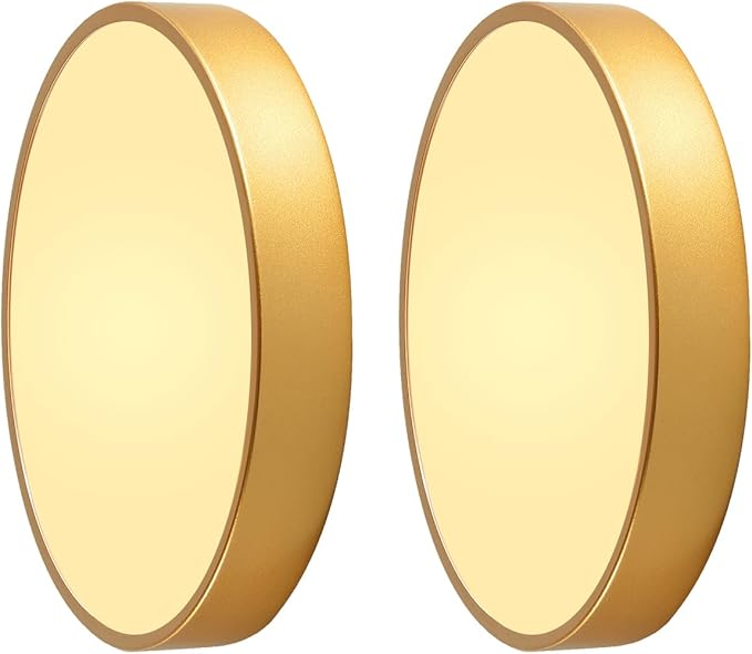 24W Dimmable Ceiling Light Fixture, 12 inch Flush Mount Light Fixture, LED Ceiling Lights Bedroom, Kitchen, Entryway, Super Bright 2700 Lumens, 300W Equivalent 5CCT(2700k-5000k) 2 Pack Gold