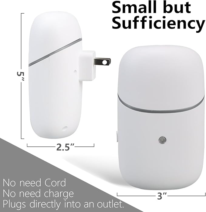Waterless Essential Oil Diffuser, Plug in Air Scent Diffuser, Small Aromatherapy Frangrance Diffuser Machine with Night Light for Home, Living Room, Bathroom, Kitchen, Office, Hotel, White