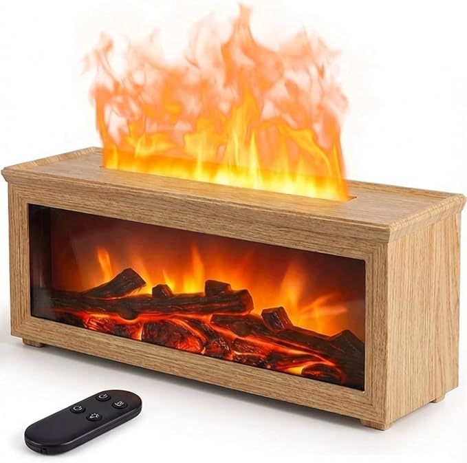 Essential Oil Diffuser, 7-Color Fireplace Fire Flame Aromatherapy Humidifier, 280ml Ultrasonic Aroma Diffuser Valentine's Day Gift with Time Sets and Remote Control for Bedroom Home Yoga Office