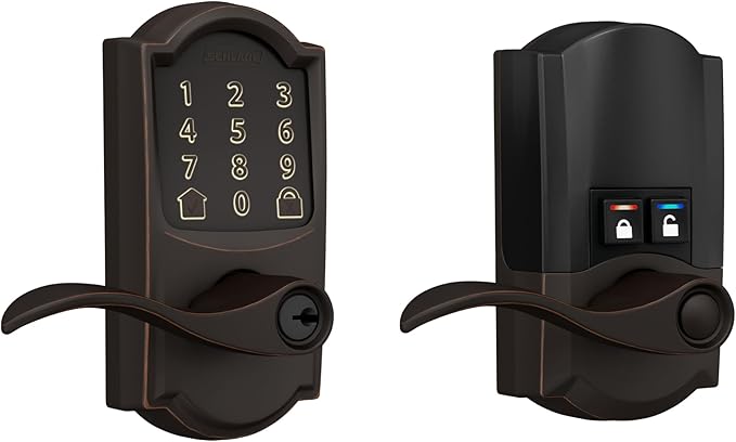 Schlage Encode Smart Wi-Fi Lock with Lever Handle, Touchscreen Keypad, Keyless Entry Door Lock, App Control, Alexa, Google Home and Airbnb Compatible, Aged Bronze, FE789WB CAM 716 Acc