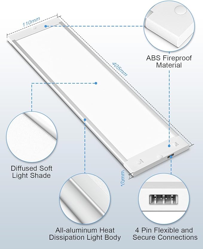 MYPLUS LED Under Cabinet Lighting Kit, 5 Color Temps Kitchen Light Under Cabient with Mesh APP DIY Control, 14W ETL Listed Power and Bright 920Lumen, Linkable LED Lighting 2 * 16 inch Panels