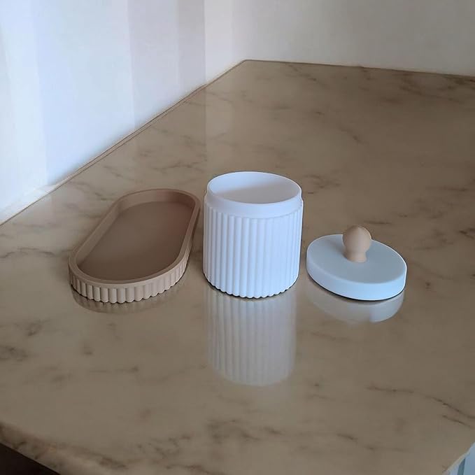 Modern Ribbed Organizer Set with Tray and Jar | Minimalist Storage for Jewelry Makeup and Decor | Compatible with Handcrafted Eco Friendly Home Accessory