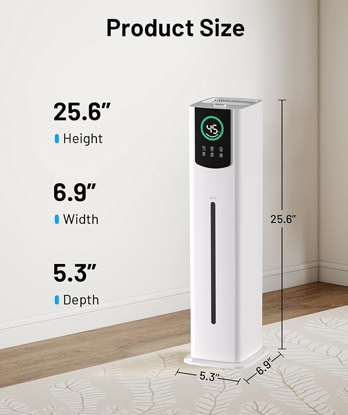 AreShark 2.4 Gal/9L Humidifier for Bedroom, Large Room 500ft², Cool Mist Air Humidifiers with 75H Runtime, Humidity Setting, Easy to Clean, Top Fill, 30dB Quiet, for Plants, Adults, Nursery, Kids