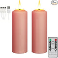 AVEKI Flickering Flameless Candles, Rechargeable Fake Candles with Remote Control and Timer, Waterproof Pillar Candle for Lantern Holiday Wedding Party Home Decor (Pink-2PCS)