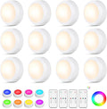 LED Puck Lights with Remote Control, 16 Color Changing Under Cabinet Lighting with Dimmer & Timer, AAA Battery Operated,Under for Closet Bedroom Kitchen, Stair (12 Pack White)