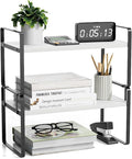 Desk Shelf Organizer for Top of Desk, Detachable 2 Tier Desktop Bookshelf, Wooden Desk Shelves Storage Rack, Small Desktop Shelf for Office Home Dorm, Tabletop Desk Organizer Stand (White+Black)