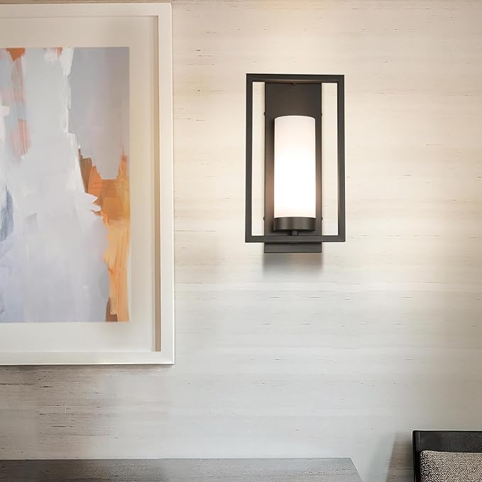 XiNBEi Lighting Sconces Wall Lighting, Modern Dark Bronze Wall Sconce with Glass Shade Indoor Bathroom Vanity Sconce Wall Light Fixture for Hallway Bedroom Corridor XB-W1143-GDB