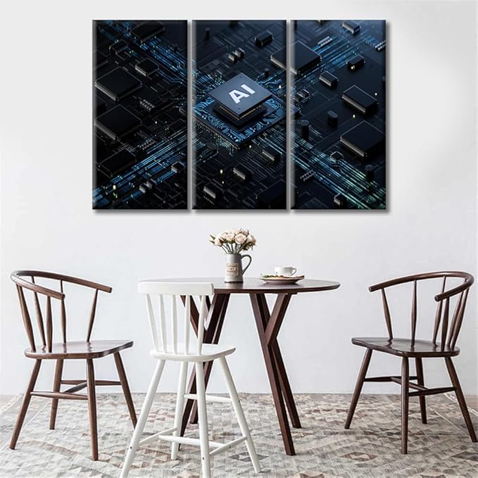 Wall Art for Living Room Circuit Board Pictures Bedroom Wall Decor Artificial Intelligence Concept Wall Paintings for Office Print On Canvas Modern Artwork Stretched and Framed Ready to Hang (42"Wx28"H)