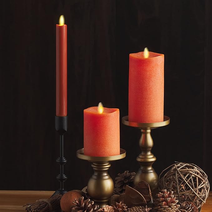 Luminara - Flameless LED Battery Operated Flickering Pillar Candles - Burnt Orange- Pack of 1-3x6.5 - Realistic Moving Flame Real Wax Indoor/Outdoor