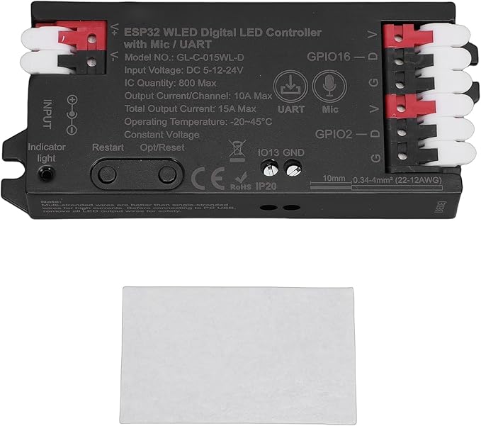 Eujgoov LED Strip Light Controller with Mic, Over 100 Lighting Effects Music Sync WiFi APP Control, for WS2812 SK6812 Addressable LED Strips