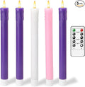 Lezonic Flameless Advent Candles Battery Operated with Remote, Set of 5 Wax Christmas Taper Nativity Candles, LED Advent Wreath Candles for Church Home Christian Decor, 3 Purple & 1 Pink & 1 White