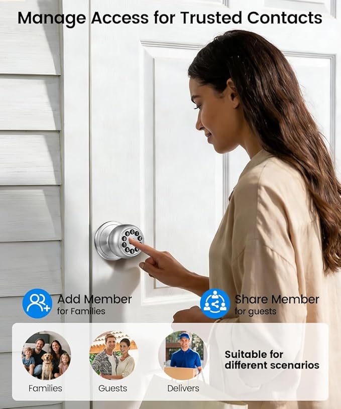 Fingerprint Door Lock, Smart Fingerprint Door Knob with Lock, Biometric Door knob with App Control & Key, Keyless Thumbprint Entry Door Lock for Bedroom, Front Door, Home, Apartment-Polished Silver