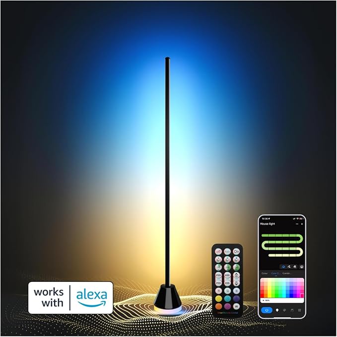 Smart RGB Corner floor lamp LED Floor lamp Color Floor Lamp with App & Remote Control, 16 Million Colors, Music Sync & Timer Setting for Bedroom & Gaming Room (1 Pack with Alexa Voice Control)