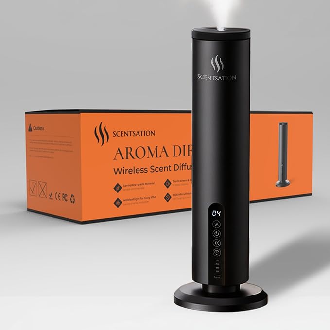 Diffuser Tower Wireless - Essential Oil Fragrance - 1500 SqFt Wide Coverage – Cordless Rechargeable Waterless Aromatherapy, 8-Day Battery, Aluminum Body, Idead Home Office Spa Hotel Bedroom