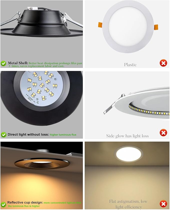 Lightdot 6 Inch Recessed Lighting 12 Pack Black, 12W Dimmable LED Downlight 3CCT Selectable (3000K/4000K/5000K), Anti-Glare Slim Canless Ceiling Light