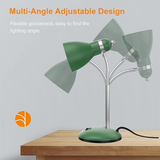 LEPOWER Metal Desk Lamp, Adjustable Goose Neck Table Lamp, Eye-Caring Study Desk Lamps for Bedroom, Study Room and Office (Green)
