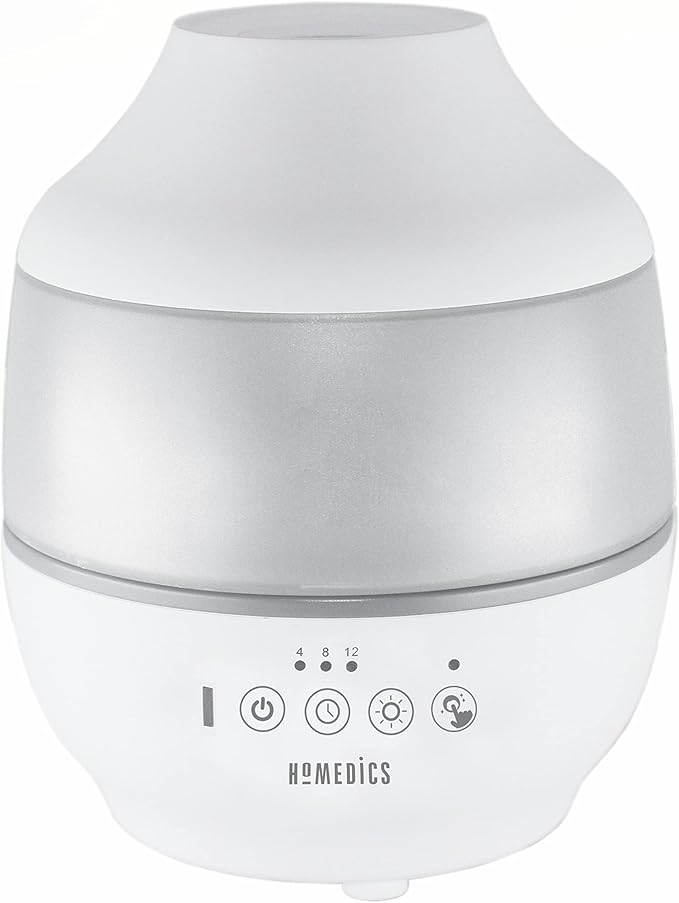 Homedics TotalComfort Humidifier – Large Air Humidifiers for Bedroom, Plants, Office – Cool Mist, Essential Oil Pads and Built-In Timer, 7-Color Night-Light, 2 Mist Settings, White