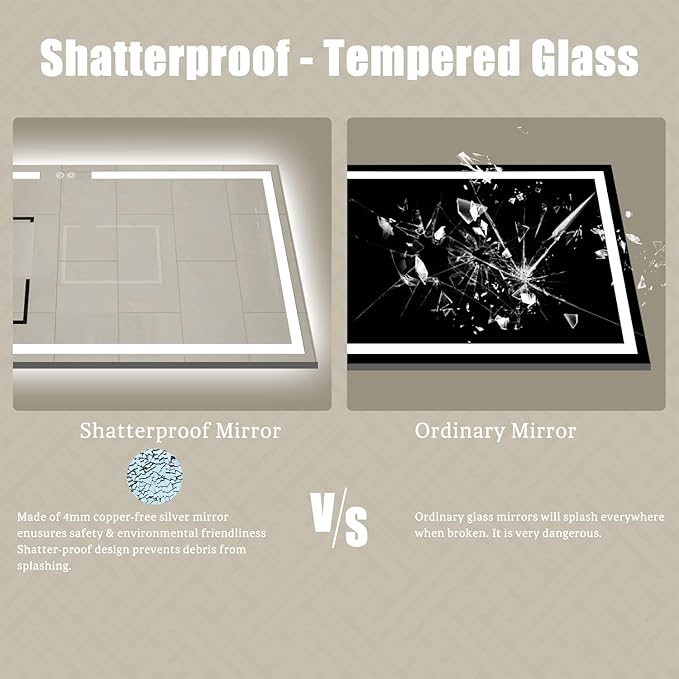 28 X 20 Inch LED Bathroom Vanity Mirror, 3 Colors Light Dimmable, Wall Mounted Memory Lighted Makeup Mirror with Anti-Fog Touch Switch (Front-lit&Backlit)