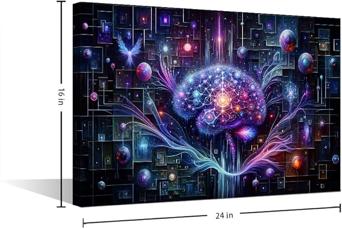 Neural Network Wall Art for Bedroom Futuristic Technology Wall Decor for Living Room AI Print Artwork Canvas House Wall Decoration Framed Artwork for Walls 16" Wx24 Hx1 Panel