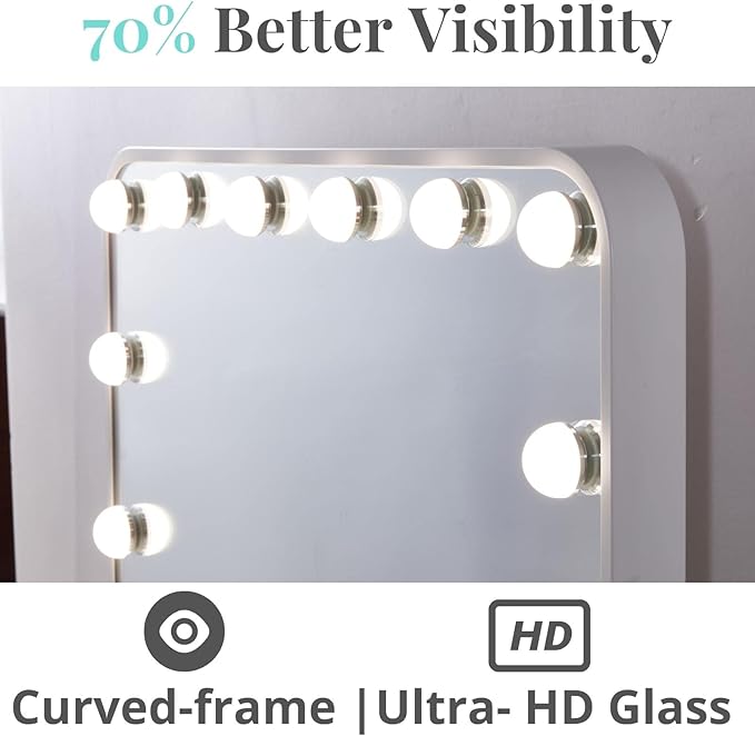 LUXFURNI Large Hollywood Vanity Mirror with Lights, 25" Lx21 W Lighted Makeup Mirror with 18 Dimmable Bulbs, Smart Touch Control 3 Color Lighting Modes, White