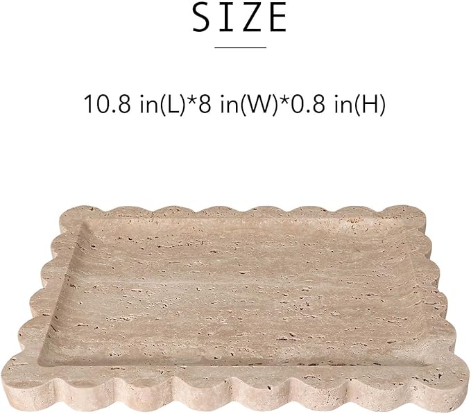 Natural Travertine Vanity Tray - 10.8"x8" Scalloped Marble Tray for Bathroom Kitchen Counter - Catch All Tray for Nightstand and Home Décor