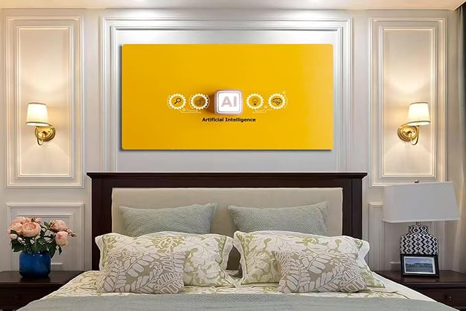 Wibinuki Wall Art Wall Decor Wall Paintings Artificial intelligence AI and machine learning on a yellow for Living Room Bedroom Bathroom Home Decor Can Be Hung Directly 20"x 40"