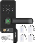 Keyless Entry Door Lock with Handle, Door Locks for Bedroom, Auto Lock, Fingerprint Door Knob with Key, Passcode, Digital Smart Code & Front Handle Sets-Black