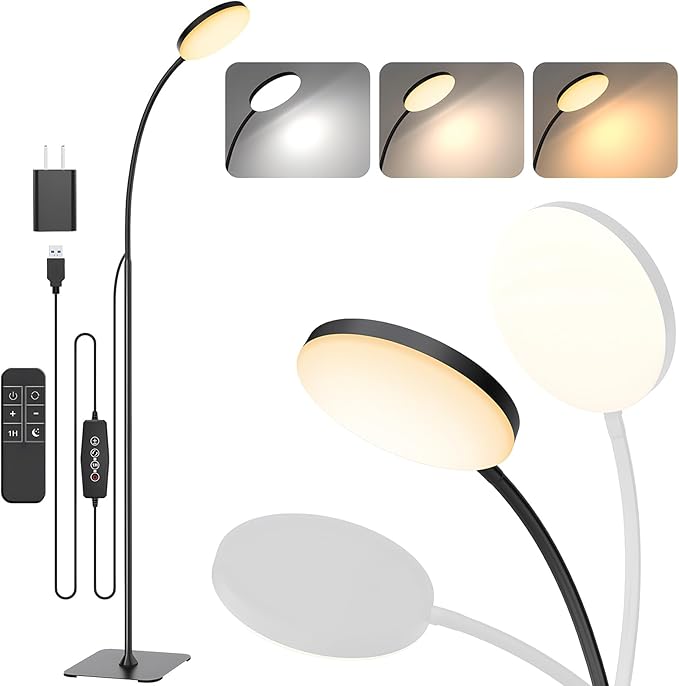 168 LED Floor Lamp with Remote Control, 2-in-1 Convertible Floor/Desk Lamp, 360° Adjustable Gooseneck, [3 Color Temperatures & 10 Brightness Levels], 10W USB Powered, Memory Function