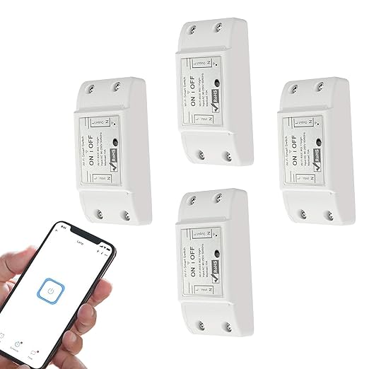 10A Wireless Smart Switch, Wi-Fi Light Switch Compatible with Alexa & Google Home & SmartThings, FCC Certified, No Hub Required Support DIY Module(4 Pack)