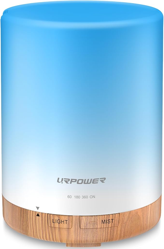 URPOWER 300ml Essential Oil Diffuser Ultrasonic Air Humidifier AUTO Shut Off Aromatherapy Scent Diffuser Night Light 7 Color Changing LED Lights and 4 Timer Settings for Home Office Yoga