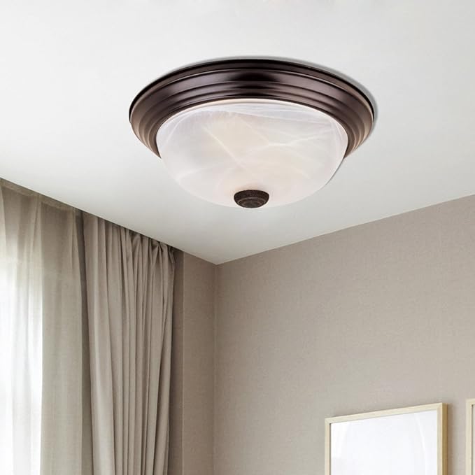DESIGNERS FOUNTAIN Reedley 2-Lights Flush Mount Ceiling Light, 11 Inch Lighting Fixture for Kitchen, Bedroom, Bathroom, and Hallway, White Alabaster Glass, Oil Rubbed Bronze, 1257S-ORB-AL (Pack of 2)