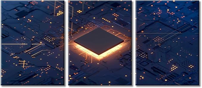 Circuit Board Canvas Paintings Wall Art 3 Pieces CPU Concept Posters and Prints Bedroom Decor Wall Art Computer Processors CPU Giclee Wooden Framed Gallery-Wrapped Ready to Hang (36" Wx16 H)