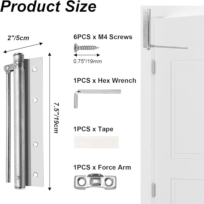 Automatic Door Closer Black Spring Door Closers for Home, Stainless Steel Auto Doors Closer Self Closing Safety Screen Closers