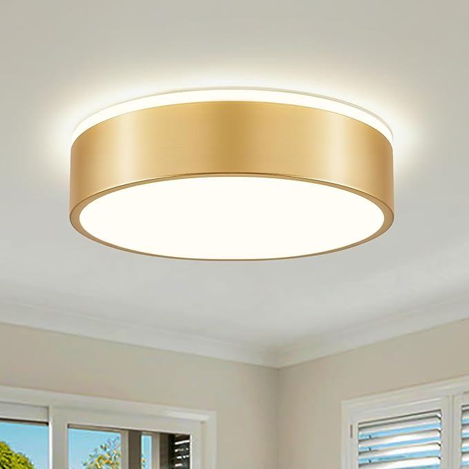 Dimmable Gold LED Ceiling Light, 2700K-6000K 5CCT in One Modern Flush Mount Ceiling Light Fixtures, Minimalist Round Metal Ceiling Lamp for Bedroom Kitchen Hallway Laundry Room-11.8in