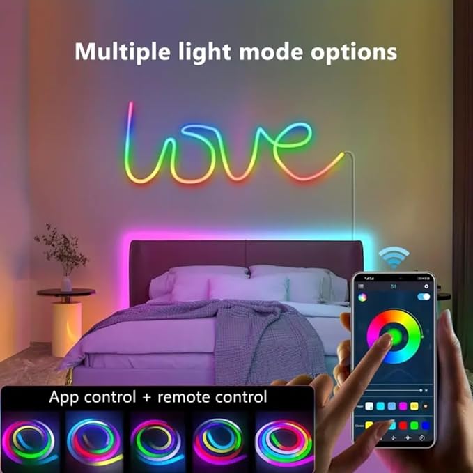 9.8FT USB LED Neon Rope Light,Smart RGB IC Led Strip Lights for Bedroom,Music Sync LED Neon Light Strip,APP and 24Keys Wireless Remote,DIY Ideas,Gaming Room,Home Decorations,Christmas Gift