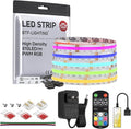 BTF-LIGHTING FCOB RGB COB LED Strip Lights Kit UL Listed 810LED/m 16.4FT 10mm Width Color Changing Flexible LED Tape for Bedroom Party Decor, with RF Remote and ETL 12VDC Power Supply