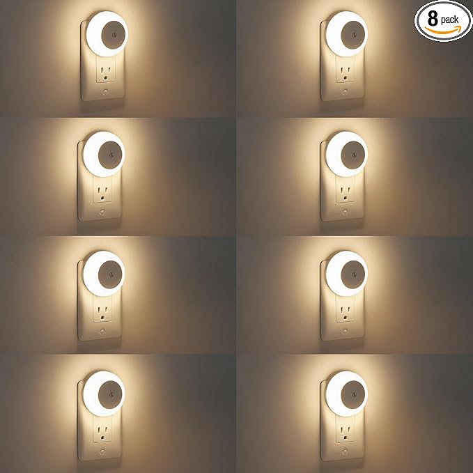 Night Light, Night Lights Plug into Wall, Dusk to Dawn Sensor Warm White Led Night Light 0.5W, 8 Pack Nightlight for Adults, Bedroom, Bathroom, Hallway, Kitchen