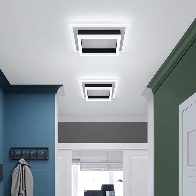 32W Modern LED Ceiling Light, Small Flush Mount Light Fixture, 6500K Cold White Ceiling Lamp, Square Hallway Lighting Fixtures for Living Room Bedroom Bathroom Kitchen (White, Cold White)