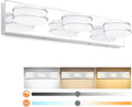 3 Color Temperature Dimmable Bathroom Light Fixtures Over Mirror, LED Chrome 3 Light Vanity Lighting Fixtures, Acrylic Stainless Steel Oval Shade Vanity Lights for Bathroom, ETL Certificated