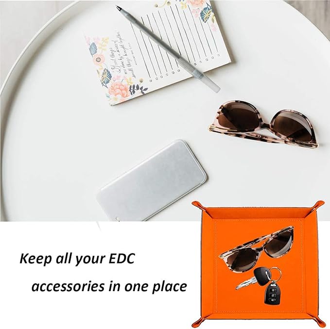 siduater Valet Tray Desktop Storage Organizer, Vegan Leather Catchall Bedside Vanity Tray Nightstand Caddy Holder for Remote Controller, Watch, Keys, Phone, Wallet, Sunglasses, Jewelry - Map