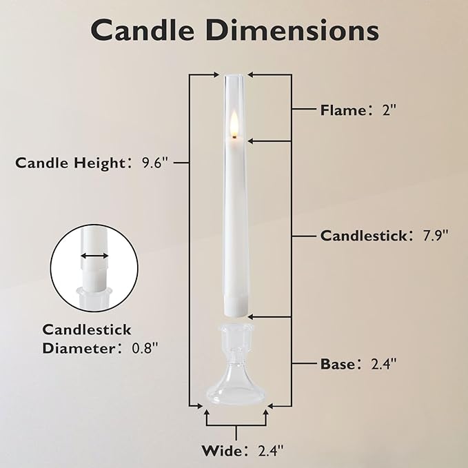 Homemory 6 Pcs Flameless Taper LED Candles with Remote and Timer, 3D Wick Flickering, Window Candles with 2 Light Modes, Battery Operated for Xmas Wedding Decor, 9.6 Inch