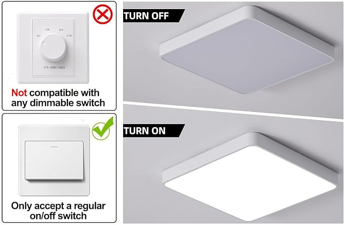 Ganeed 19.6 inch LED Ceiling Lights, 39W Square Flush Mount Day Light 6500K LED Ceiling Lamp, Energy Saving Light Fixture for Office Bedroom Kitchen Hallway Hotel, White
