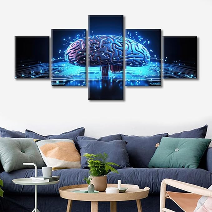 Wall Art for Living Room Brain Picture Bedroom Wall Decor Abstract Human Brain Wall Paintings for Office Print On Canvas Modern Artwork Framed Ready to Hang, (50"Wx24"H)